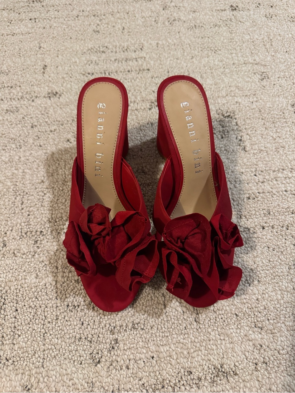 Gianni Bini Red Floral Ruffle Open-Toe Mules